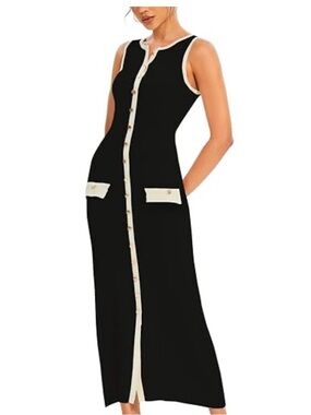Sleeveless Black Maxi Dress with Contrast Trim